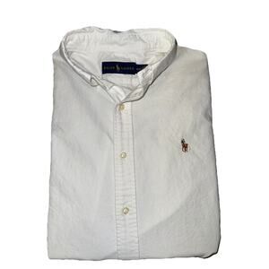Ralph Lauren White Thick Cotton Button Down Oxford Sz M